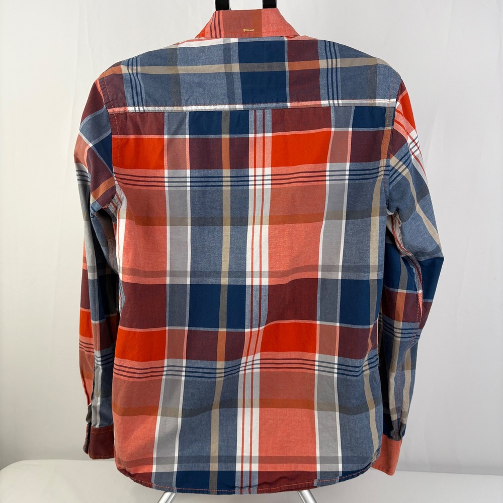 Aeropostale Mens Plaid Button Down Shirt Red Orange Blue Long Sleeve Size Medium - Picture 4 of 7